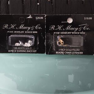 MACY'S 9pc 14k White Gold Earring Back Kit+Yellow Gold Filled Necklace Extender